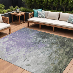 HomeRoots 5' Stylish Abstract Area Rug in Lavender, Olive Green & Silver - Washable Indoor/Outdoor Design 8' X 10' 617362