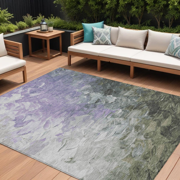HomeRoots 5' Stylish Abstract Area Rug in Lavender, Olive Green & Silver - Washable Indoor/Outdoor Design 8' X 10' 617362