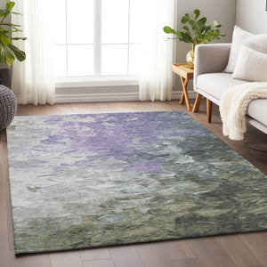 HomeRoots 5' Stylish Abstract Area Rug in Lavender, Olive Green & Silver - Washable Indoor/Outdoor Design 8' X 10' 617362