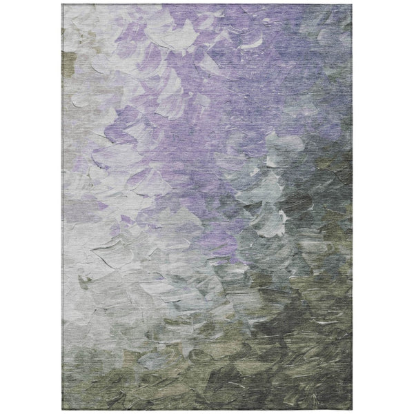 HomeRoots 5' Stylish Abstract Area Rug in Lavender, Olive Green & Silver - Washable Indoor/Outdoor Design 9' X 12' 617363