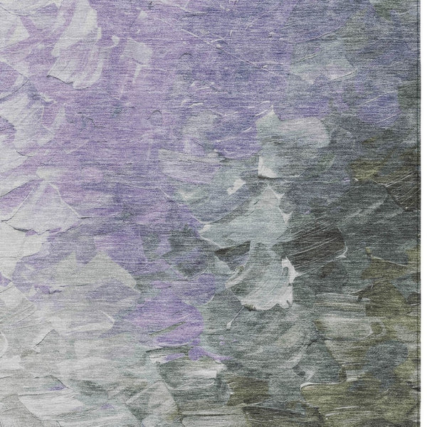HomeRoots 5' Stylish Abstract Area Rug in Lavender, Olive Green & Silver - Washable Indoor/Outdoor Design 9' X 12' 617363