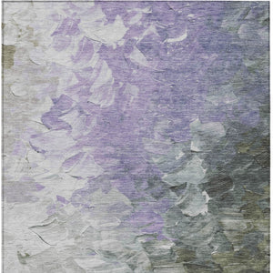 HomeRoots 5' Stylish Abstract Area Rug in Lavender, Olive Green & Silver - Washable Indoor/Outdoor Design 10' X 14' 617364