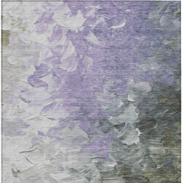 HomeRoots 5' Stylish Abstract Area Rug in Lavender, Olive Green & Silver - Washable Indoor/Outdoor Design 10' X 14' 617364