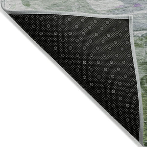 HomeRoots 5' Abstract Washable Indoor Outdoor Area Rug in Purple, Olive Green & Silver – Modern Design & Easy Care 5' X 8' 617366