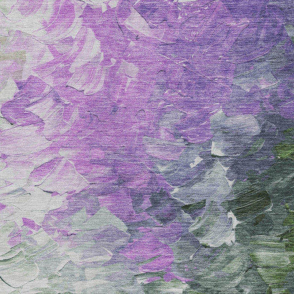 HomeRoots 5' Abstract Washable Indoor Outdoor Area Rug in Purple, Olive Green & Silver – Modern Design & Easy Care 5' X 8' 617366