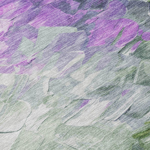 HomeRoots 5' Abstract Washable Indoor Outdoor Area Rug in Purple, Olive Green & Silver – Modern Design & Easy Care 8' Round 617367