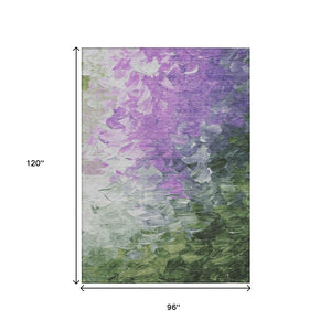 HomeRoots 5' Abstract Washable Indoor Outdoor Area Rug in Purple, Olive Green & Silver – Modern Design & Easy Care 8' X 10' 617368