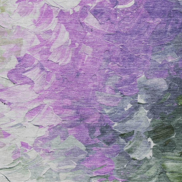 HomeRoots 5' Abstract Washable Indoor Outdoor Area Rug in Purple, Olive Green & Silver – Modern Design & Easy Care 8' X 10' 617368