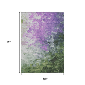 HomeRoots 5' Abstract Washable Indoor Outdoor Area Rug in Purple, Olive Green & Silver – Modern Design & Easy Care 9' X 12' 617369