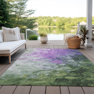 HomeRoots 5' Abstract Washable Indoor Outdoor Area Rug in Purple, Olive Green & Silver – Modern Design & Easy Care 9' X 12' 617369