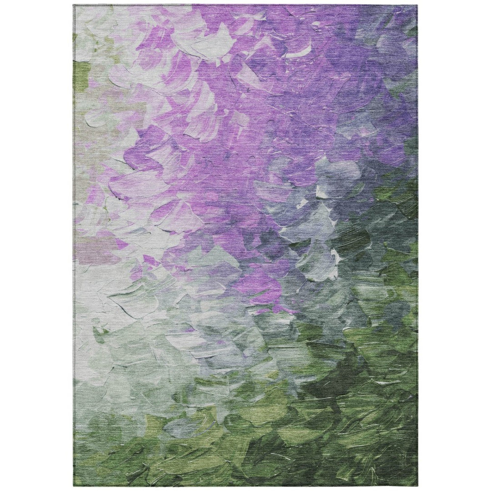 HomeRoots 5' Abstract Washable Indoor Outdoor Area Rug in Purple, Olive Green & Silver – Modern Design & Easy Care 9' X 12' 617369
