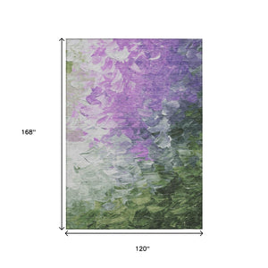 HomeRoots 5' Abstract Washable Indoor Outdoor Area Rug in Purple, Olive Green & Silver – Modern Design & Easy Care 10' X 14' 617370