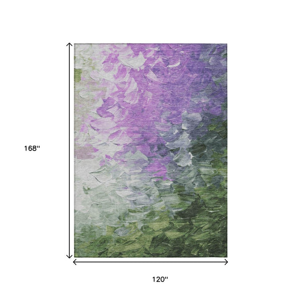HomeRoots 5' Abstract Washable Indoor Outdoor Area Rug in Purple, Olive Green & Silver – Modern Design & Easy Care 10' X 14' 617370