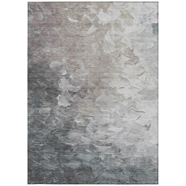 HomeRoots 5' Versatile Taupe Brown & Silver Abstract Washable Area Rug for Indoor/Outdoor Spaces 5' X 8' 617372