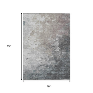 HomeRoots 5' Versatile Taupe Brown & Silver Abstract Washable Area Rug for Indoor/Outdoor Spaces 5' X 8' 617372