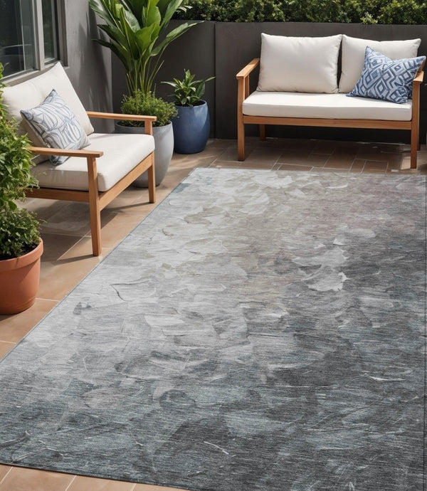 HomeRoots 5' Versatile Taupe Brown & Silver Abstract Washable Area Rug for Indoor/Outdoor Spaces 5' X 8' 617372