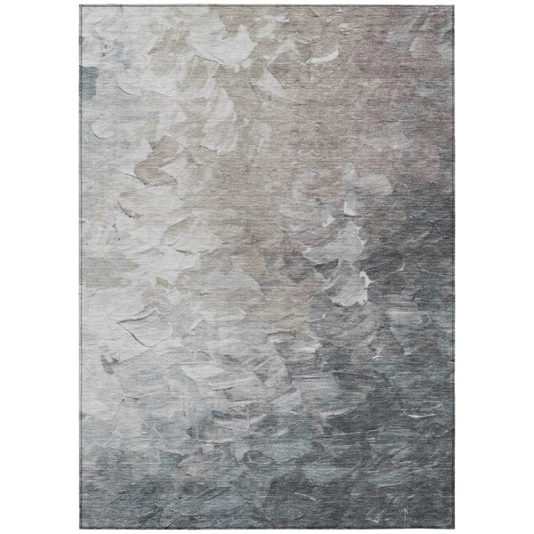 HomeRoots 5' Versatile Taupe Brown & Silver Abstract Washable Area Rug for Indoor/Outdoor Spaces 5' X 8' 617372