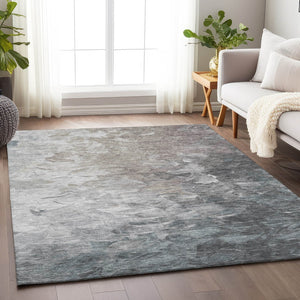 HomeRoots 5' Versatile Taupe Brown & Silver Abstract Washable Area Rug for Indoor/Outdoor Spaces 5' X 8' 617372