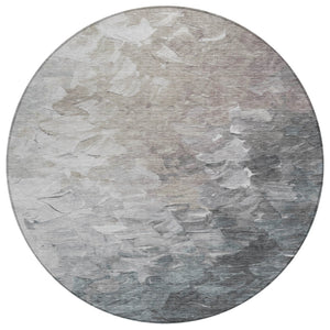 HomeRoots 5' Versatile Taupe Brown & Silver Abstract Washable Area Rug for Indoor/Outdoor Spaces 8' Round 617373