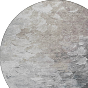 HomeRoots 5' Versatile Taupe Brown & Silver Abstract Washable Area Rug for Indoor/Outdoor Spaces 8' Round 617373