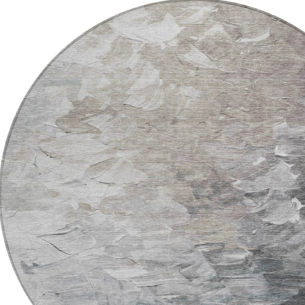 HomeRoots 5' Versatile Taupe Brown & Silver Abstract Washable Area Rug for Indoor/Outdoor Spaces 8' Round 617373