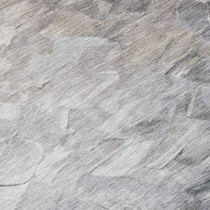 HomeRoots 5' Versatile Taupe Brown & Silver Abstract Washable Area Rug for Indoor/Outdoor Spaces 8' Round 617373