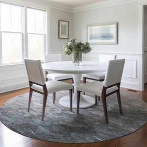 HomeRoots 5' Versatile Taupe Brown & Silver Abstract Washable Area Rug for Indoor/Outdoor Spaces 8' Round 617373