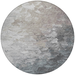 HomeRoots 5' Versatile Taupe Brown & Silver Abstract Washable Area Rug for Indoor/Outdoor Spaces 8' Round 617373