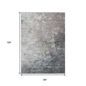 HomeRoots 5' Versatile Taupe Brown & Silver Abstract Washable Area Rug for Indoor/Outdoor Spaces 8' X 10' 617374