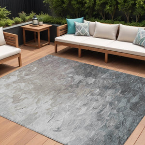 HomeRoots 5' Versatile Taupe Brown & Silver Abstract Washable Area Rug for Indoor/Outdoor Spaces 8' X 10' 617374