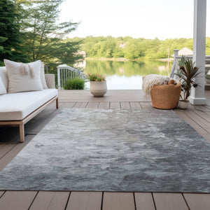 HomeRoots 5' Versatile Taupe Brown & Silver Abstract Washable Area Rug for Indoor/Outdoor Spaces 8' X 10' 617374