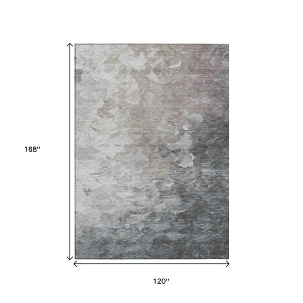 HomeRoots 5' Versatile Taupe Brown & Silver Abstract Washable Area Rug for Indoor/Outdoor Spaces 10' X 14' 617376