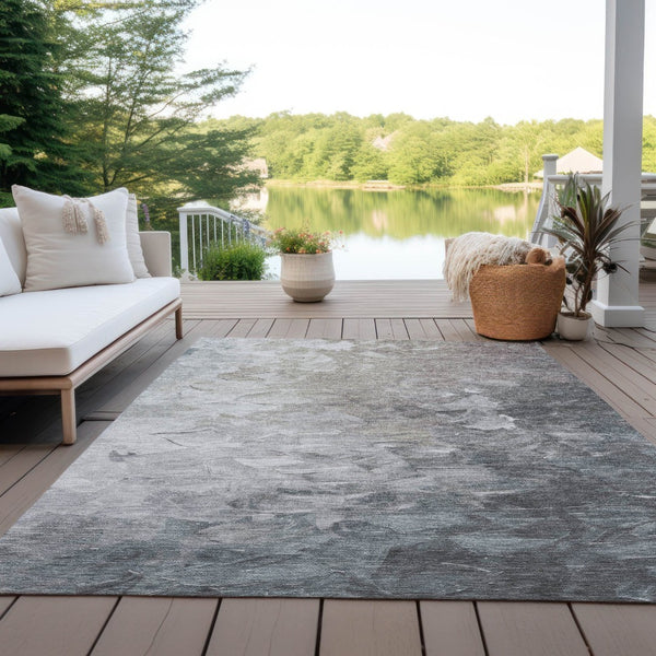 HomeRoots 5' Versatile Taupe Brown & Silver Abstract Washable Area Rug for Indoor/Outdoor Spaces 10' X 14' 617376