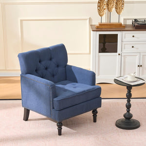 English Elm Tufted Button Corduroy Accent Chair Mid Century Studded Armchair for Living Room Blue W3523P387528