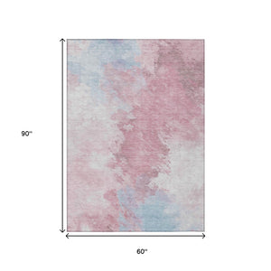 HomeRoots 5' Stylish Blush Ivory and Blue Abstract Area Rug – Washable, Durable, Indoor/Outdoor Elegance 5' X 8' 617390