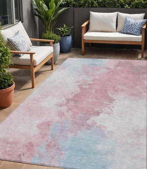 HomeRoots 5' Stylish Blush Ivory and Blue Abstract Area Rug – Washable, Durable, Indoor/Outdoor Elegance 5' X 8' 617390
