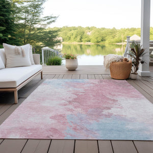 HomeRoots 5' Stylish Blush Ivory and Blue Abstract Area Rug – Washable, Durable, Indoor/Outdoor Elegance 5' X 8' 617390