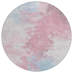HomeRoots 5' Stylish Blush Ivory and Blue Abstract Area Rug – Washable, Durable, Indoor/Outdoor Elegance 8' Round 617391