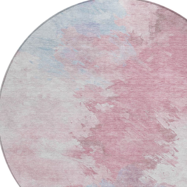 HomeRoots 5' Stylish Blush Ivory and Blue Abstract Area Rug – Washable, Durable, Indoor/Outdoor Elegance 8' Round 617391