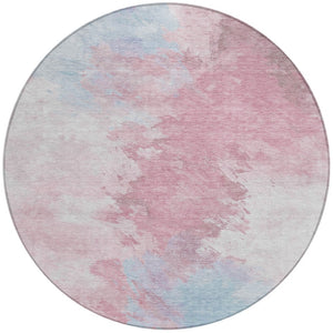 HomeRoots 5' Stylish Blush Ivory and Blue Abstract Area Rug – Washable, Durable, Indoor/Outdoor Elegance 8' Round 617391
