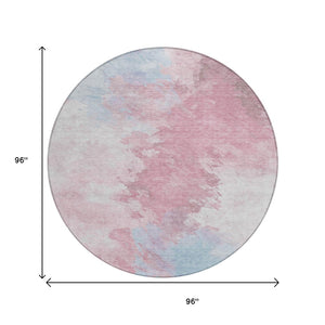 HomeRoots 5' Stylish Blush Ivory and Blue Abstract Area Rug – Washable, Durable, Indoor/Outdoor Elegance 8' Round 617391