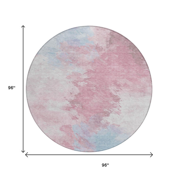 HomeRoots 5' Stylish Blush Ivory and Blue Abstract Area Rug – Washable, Durable, Indoor/Outdoor Elegance 8' Round 617391