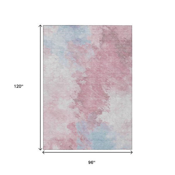 HomeRoots 5' Stylish Blush Ivory and Blue Abstract Area Rug – Washable, Durable, Indoor/Outdoor Elegance 8' X 10' 617392