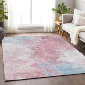 HomeRoots 5' Stylish Blush Ivory and Blue Abstract Area Rug – Washable, Durable, Indoor/Outdoor Elegance 8' X 10' 617392