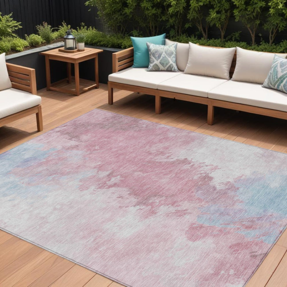 HomeRoots 5' Stylish Blush Ivory and Blue Abstract Area Rug – Washable, Durable, Indoor/Outdoor Elegance 9' X 12' 617393