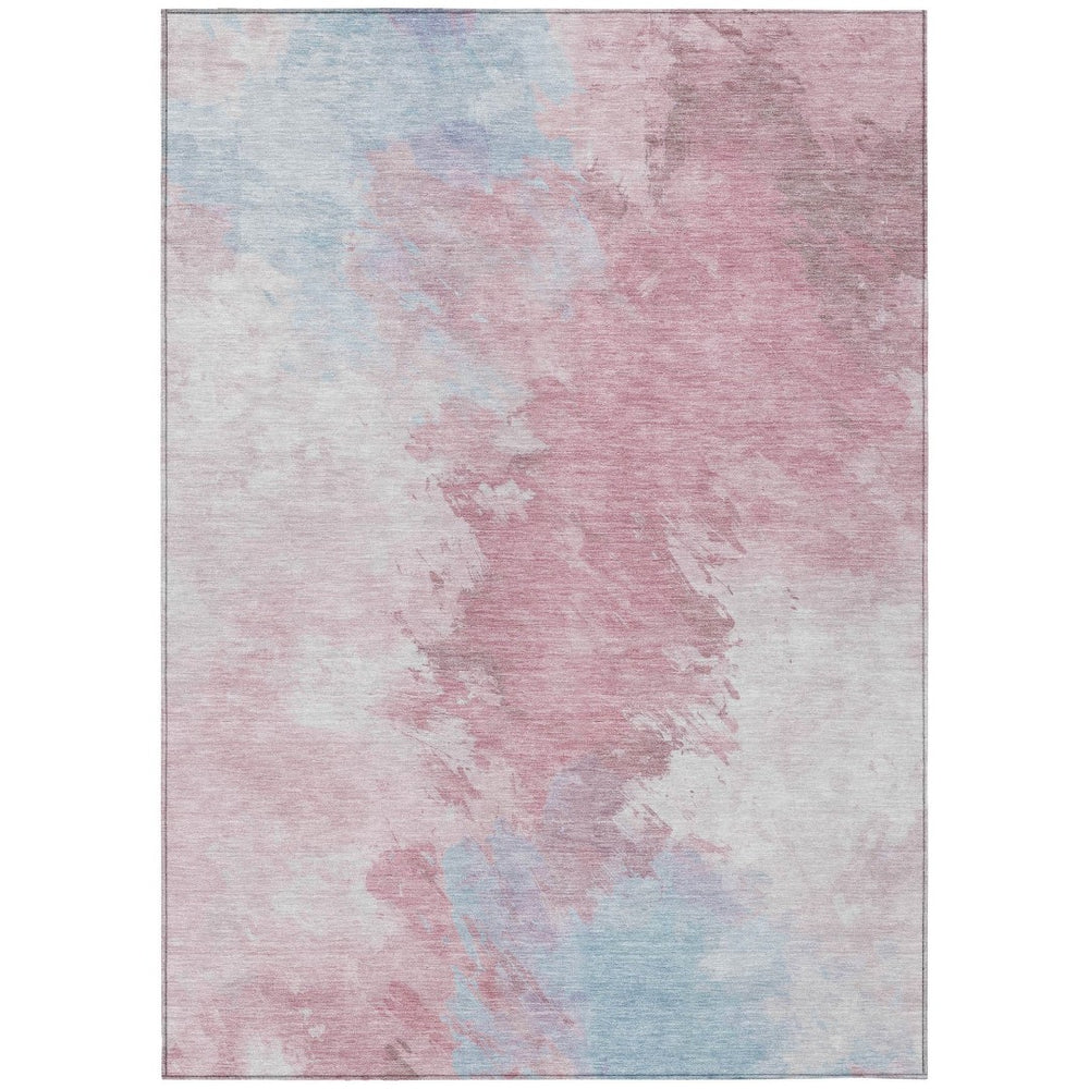 HomeRoots 5' Stylish Blush Ivory and Blue Abstract Area Rug – Washable, Durable, Indoor/Outdoor Elegance 9' X 12' 617393