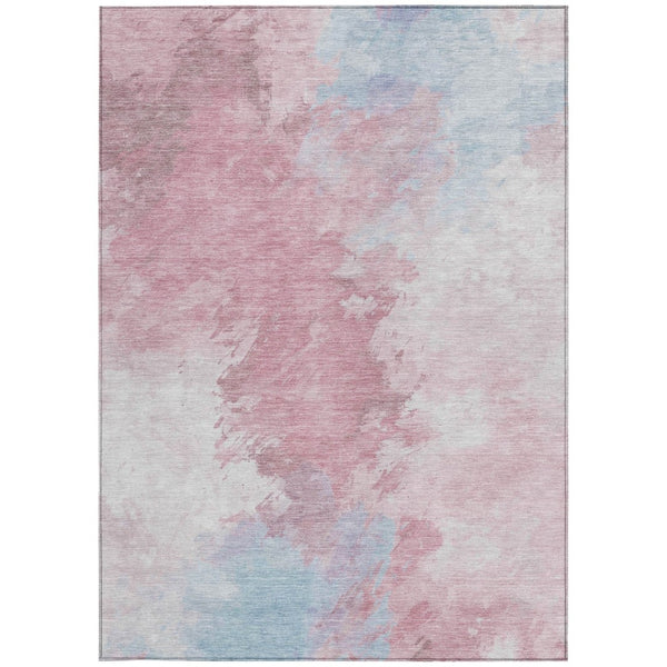 HomeRoots 5' Stylish Blush Ivory and Blue Abstract Area Rug – Washable, Durable, Indoor/Outdoor Elegance 10' X 14' 617394