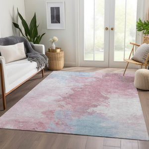 HomeRoots 5' Stylish Blush Ivory and Blue Abstract Area Rug – Washable, Durable, Indoor/Outdoor Elegance 10' X 14' 617394