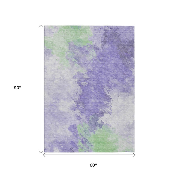 HomeRoots 5' Stylish Abstract Area Rug in Lavender, Mint Green & Ivory – Washable for Indoor & Outdoor Use 5' X 8' 617402