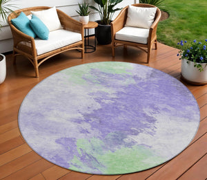 HomeRoots 5' Stylish Abstract Area Rug in Lavender, Mint Green & Ivory – Washable for Indoor & Outdoor Use 8' Round 617403